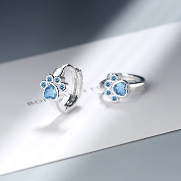 *NEW 925 Sterling Silver Diamond Paw Hoop Earrings - Picture 7 of 10